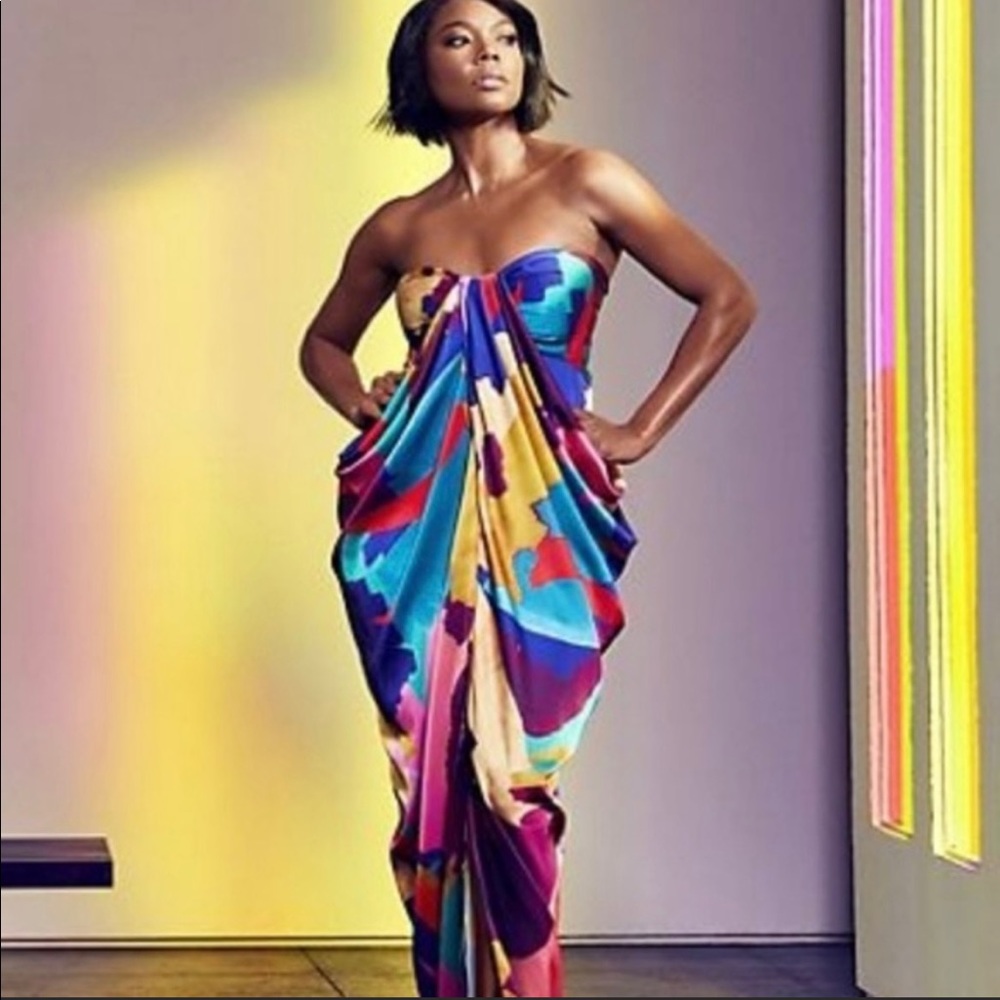 Multicolor Gabrielle Union strapless dress